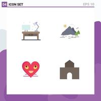 Set of 4 Commercial Flat Icons pack for home heart desk landscape smiley Editable Vector Design Elements