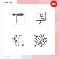 Mobile Interface Line Set of 4 Pictograms of communication trade sidebar chart data Editable Vector Design Elements