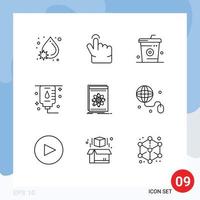 Editable Vector Line Pack of 9 Simple Outlines of developer api cooking medical healthcare Editable Vector Design Elements