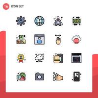 conjunto moderno de 16 líneas y símbolos rellenos de colores planos, como elementos de diseño de vectores creativos editables de juegos de negocios descentralizados de flujo alfabético