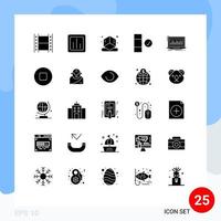 Mobile Interface Solid Glyph Set of 25 Pictograms of index data statistics data check Editable Vector Design Elements