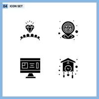 4 User Interface Solid Glyph Pack of modern Signs and Symbols of diamond architecture wedding location construction Editable Vector Design Elements