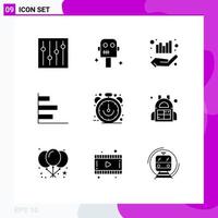 Modern Set of 9 Solid Glyphs and symbols such as sale ecommerce graph clock horizontal Editable Vector Design Elements