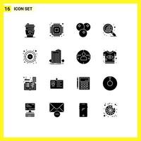 Group of 16 Solid Glyphs Signs and Symbols for time focus drink clock grid Editable Vector Design Elements