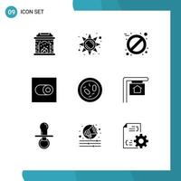 Set of 9 Modern UI Icons Symbols Signs for microbe germ pill biology toggle Editable Vector Design Elements