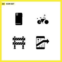 Editable Vector Line Pack of 4 Simple Solid Glyphs of phone barrier android bike construction barrier Editable Vector Design Elements