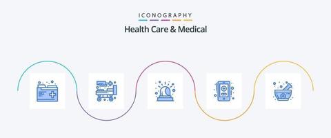 Health Care And Medical Blue 5 Icon Pack Including natural. herbal. alarm. bowl. healthcare vector