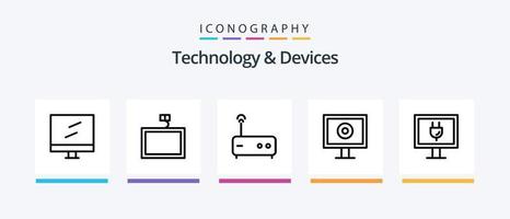 paquete de iconos de línea 5 de dispositivos que incluye hardware. dispositivos. artilugio. ordenadores. mostrar. diseño de iconos creativos vector