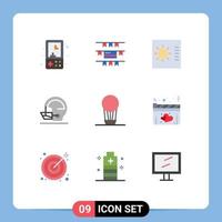 paquete de 9 signos y símbolos modernos de colores planos para medios de impresión web, como elementos de diseño de vectores editables de seguridad deportiva de control de aire caliente