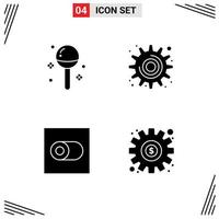 User Interface Pack of 4 Basic Solid Glyphs of cooking control lollipop gear toggle Editable Vector Design Elements