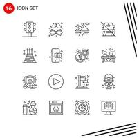 Pack of 16 Modern Outlines Signs and Symbols for Web Print Media such as celebration slash camping off disabled Editable Vector Design Elements