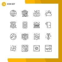 Pictogram Set of 16 Simple Outlines of hand moon all cloudy horror Editable Vector Design Elements