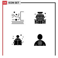 Group of 4 Modern Solid Glyphs Set for accident education safety shop reading Editable Vector Design Elements