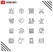 16 Universal Outlines Set for Web and Mobile Applications space gps tools sport fencing Editable Vector Design Elements