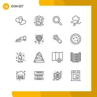 Group of 16 Outlines Signs and Symbols for hand thunder look rainy rain Editable Vector Design Elements