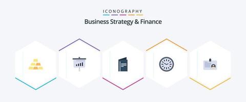 estrategia empresarial y finanzas 25 paquete de iconos planos que incluye tarjeta. tiempo. grafico. muro. anuncio vector