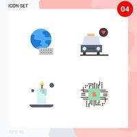 4 Thematic Vector Flat Icons and Editable Symbols of world fintech industry car candle finance Editable Vector Design Elements