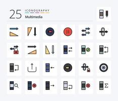 paquete de iconos multimedia de 25 líneas que incluye datos. puerta. control. tráfico. exportar vector