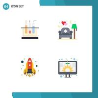 4 User Interface Flat Icon Pack of modern Signs and Symbols of tube rocket medical sofa digital Editable Vector Design Elements