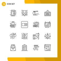 Group of 16 Modern Outlines Set for jar board character shop pacman Editable Vector Design Elements