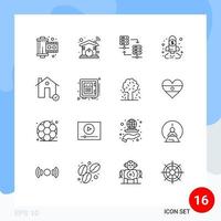 Pack of 16 creative Outlines of buildings finance server chart analysis Editable Vector Design Elements