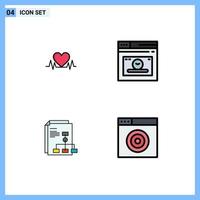 Modern Set of 4 Filledline Flat Colors Pictograph of heartbeat graph wedding webpage report Editable Vector Design Elements