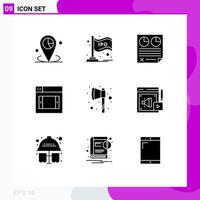 Pack of 9 Modern Solid Glyphs Signs and Symbols for Web Print Media such as mobile web bar report page Editable Vector Design Elements