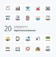 20 Digital Economy Business Flat Color icon Pack like dollar setting computer page codding vector