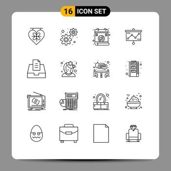 Modern Set of 16 Outlines and symbols such as avatar mail love inbox graph Editable Vector Design Elements