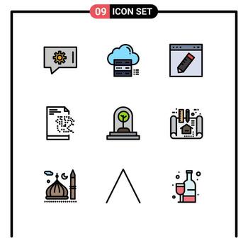 paquete de interfaz de usuario de 9 colores planos básicos de línea de llenado de elementos de diseño vectorial editables gráficos del servidor de navegador de tecnología de crecimiento vector