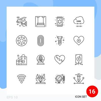 User Interface Pack of 16 Basic Outlines of development coding kids cloud interior Editable Vector Design Elements