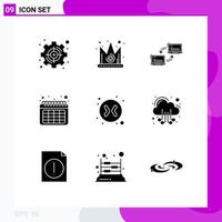 User Interface Pack of 9 Basic Solid Glyphs of arrows date king calendar network Editable Vector Design Elements