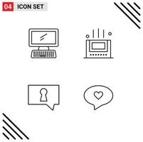 Set of 4 Modern UI Icons Symbols Signs for computer private keyboard mat chat Editable Vector Design Elements