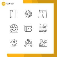 Set of 9 Commercial Outlines pack for dollar wallet clothe element spa Editable Vector Design Elements