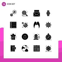 User Interface Pack of 16 Basic Solid Glyphs of android time communication smart watch envelope Editable Vector Design Elements