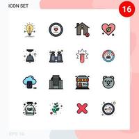Modern Set of 16 Flat Color Filled Lines and symbols such as world heart love house clear Editable Creative Vector Design Elements