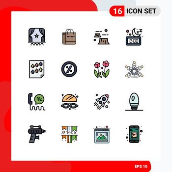 Pictogram Set of 16 Simple Flat Color Filled Lines of time night factory moon environment Editable Creative Vector Design Elements