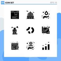 Pack of 9 Modern Solid Glyphs Signs and Symbols for Web Print Media such as coin mindfulness formula mind concentration Editable Vector Design Elements