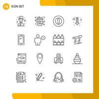 User Interface Pack of 16 Basic Outlines of mobile phone business down arrow Editable Vector Design Elements