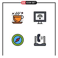 Set of 4 Modern UI Icons Symbols Signs for cafe map entertainment tv contact Editable Vector Design Elements