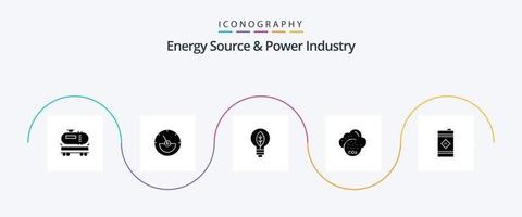 fuente de energía y paquete de iconos de glifo 5 de la industria de energía que incluye barril de petróleo. barril. naturaleza. co industria. ambiental vector