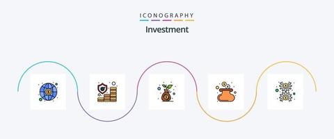 paquete de iconos de 5 planos llenos de línea de inversión que incluye cog. engranaje. crecimiento. dólar. dinero vector