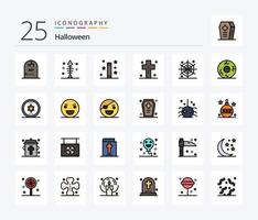 paquete de iconos rellenos de 25 líneas de halloween que incluye halloween. muerto. mariscos. traje. mágico vector