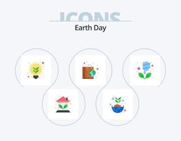 Earth Day Flat Icon Pack 5 Icon Design. bulb. nature. global. ecology. thought vector