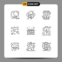 paquete de iconos de vector de stock de 9 signos y símbolos de línea para elementos de diseño de vector editables de música de corazón de computación de boda de laboratorio