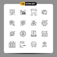 16 Universal Outlines Set for Web and Mobile Applications food eye marketplace design elephant Editable Vector Design Elements