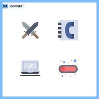 4 Universal Flat Icons Set for Web and Mobile Applications sword monitor book contacts imac Editable Vector Design Elements