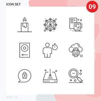 Mobile Interface Outline Set of 9 Pictograms of human avatar coffee mixer dj Editable Vector Design Elements