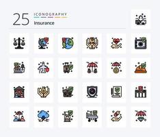 Insurance 25 Line Filled icon pack including heart. hold. insurance. hand. safe vector