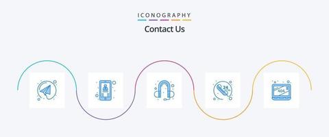 Contact Us Blue 5 Icon Pack Including . missing. head phone. error. communication vector